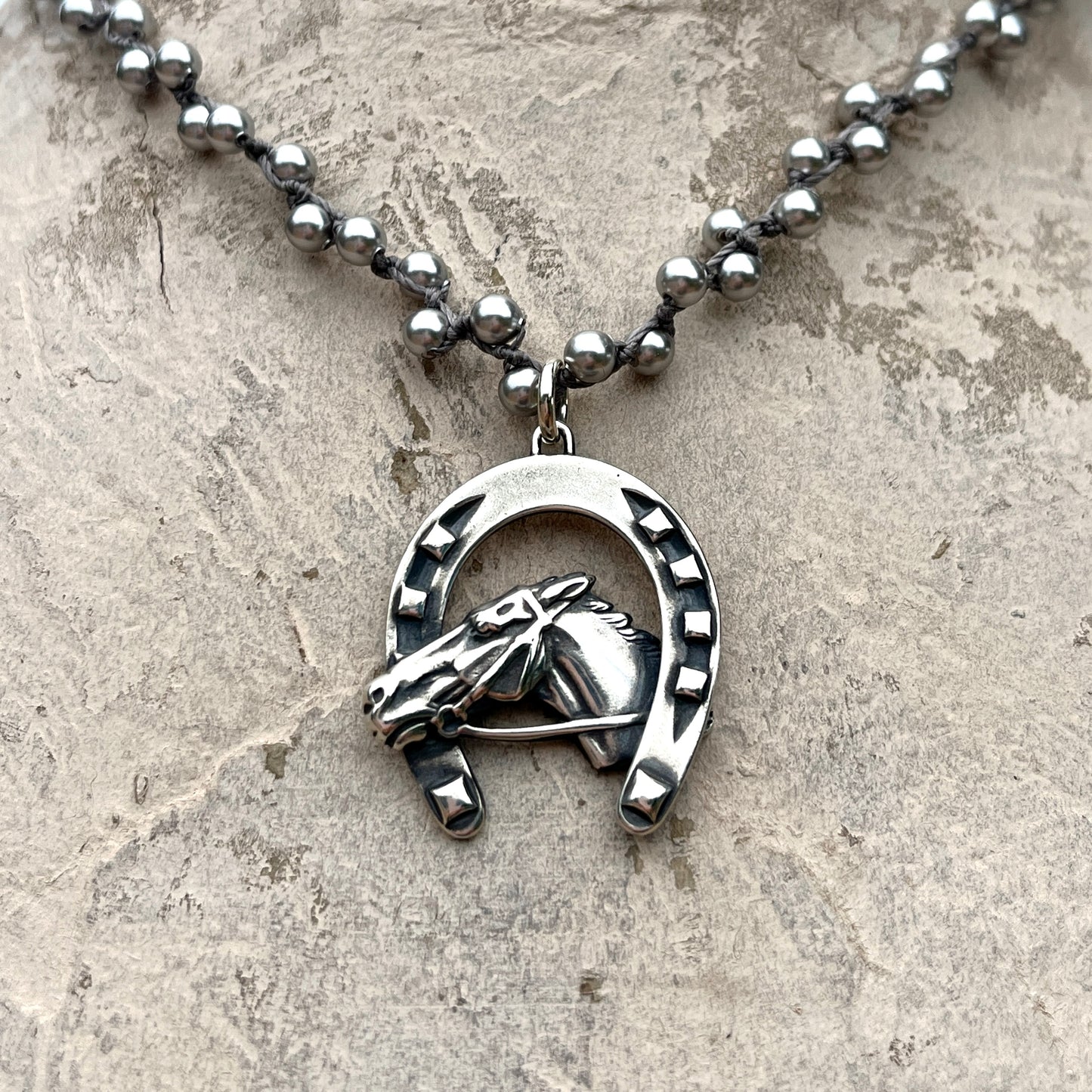 Sterling Horse Head and Horseshoe Necklace