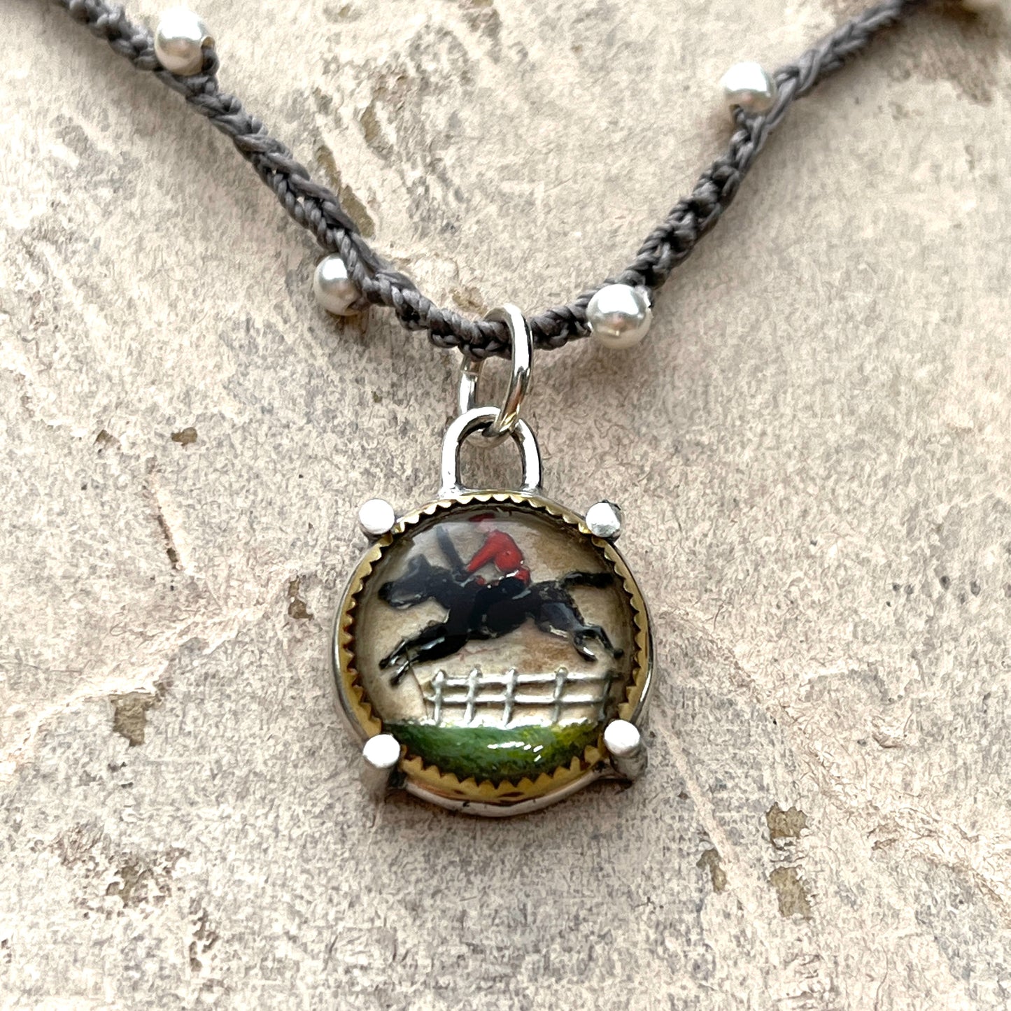 Steeplechase Horse Button Necklace