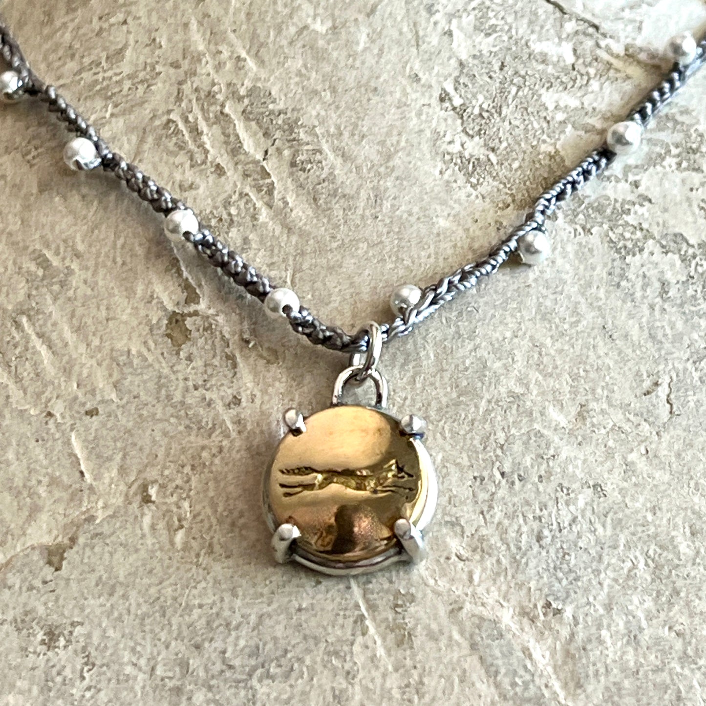 Little Lovely Brass Running Fox Button Necklace