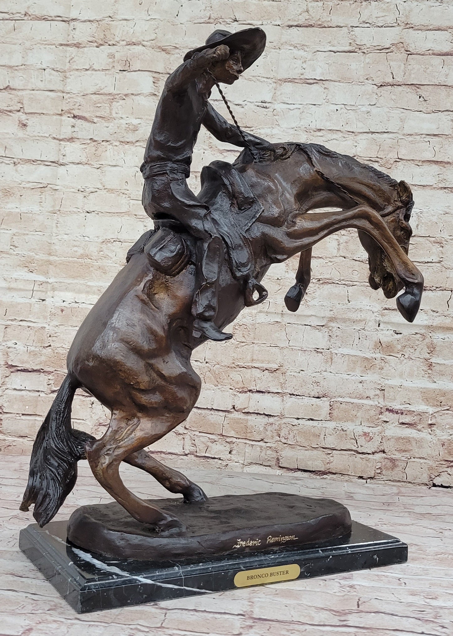 Bronco Buster Frederic Remington Bronze Statue Cowboy Horse Western 24" x 26"