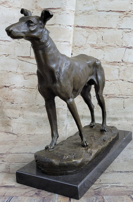 Greyhound Dog Bronze Sculpture on Marble Base by Fremiet