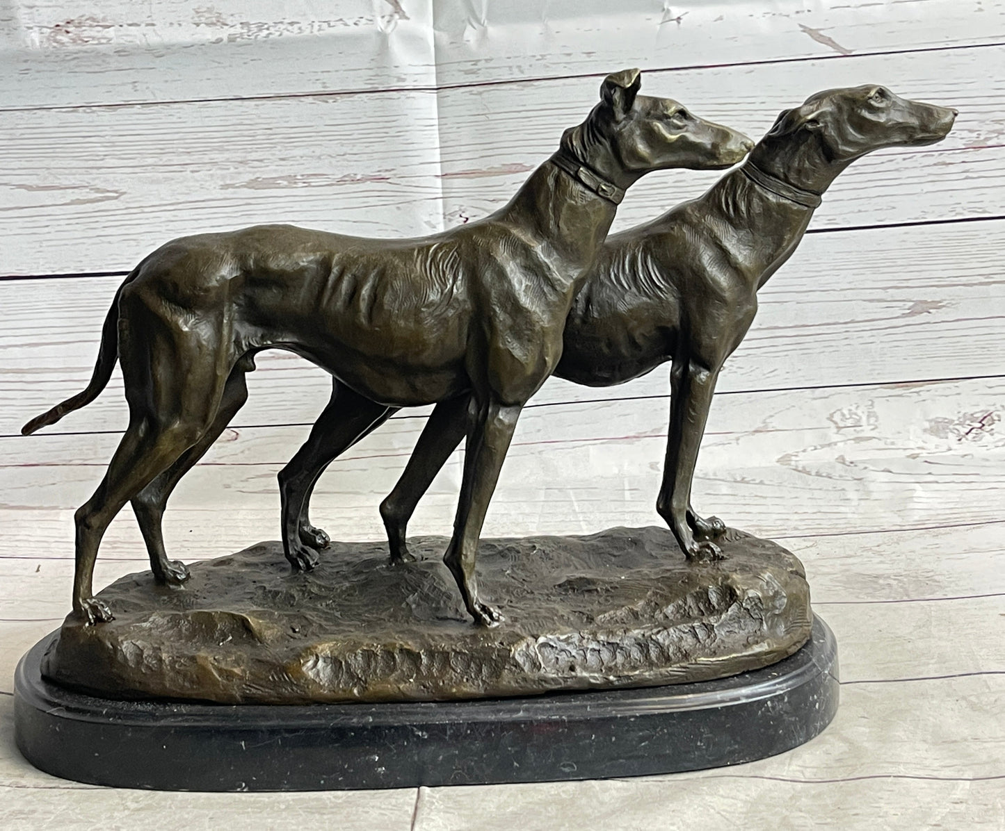 Two Racing Greyhound Dogs Bronze Sculpture by Fremiet