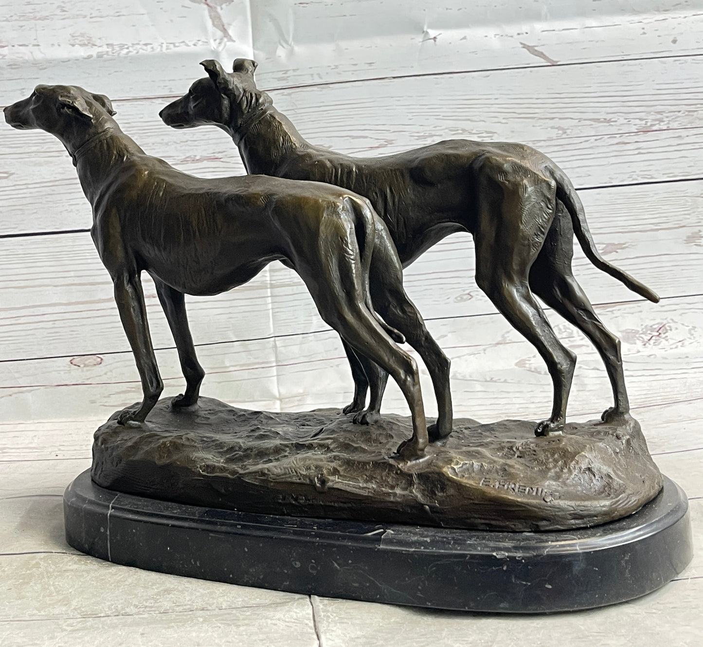 Two Racing Greyhound Dogs Bronze Sculpture by Fremiet