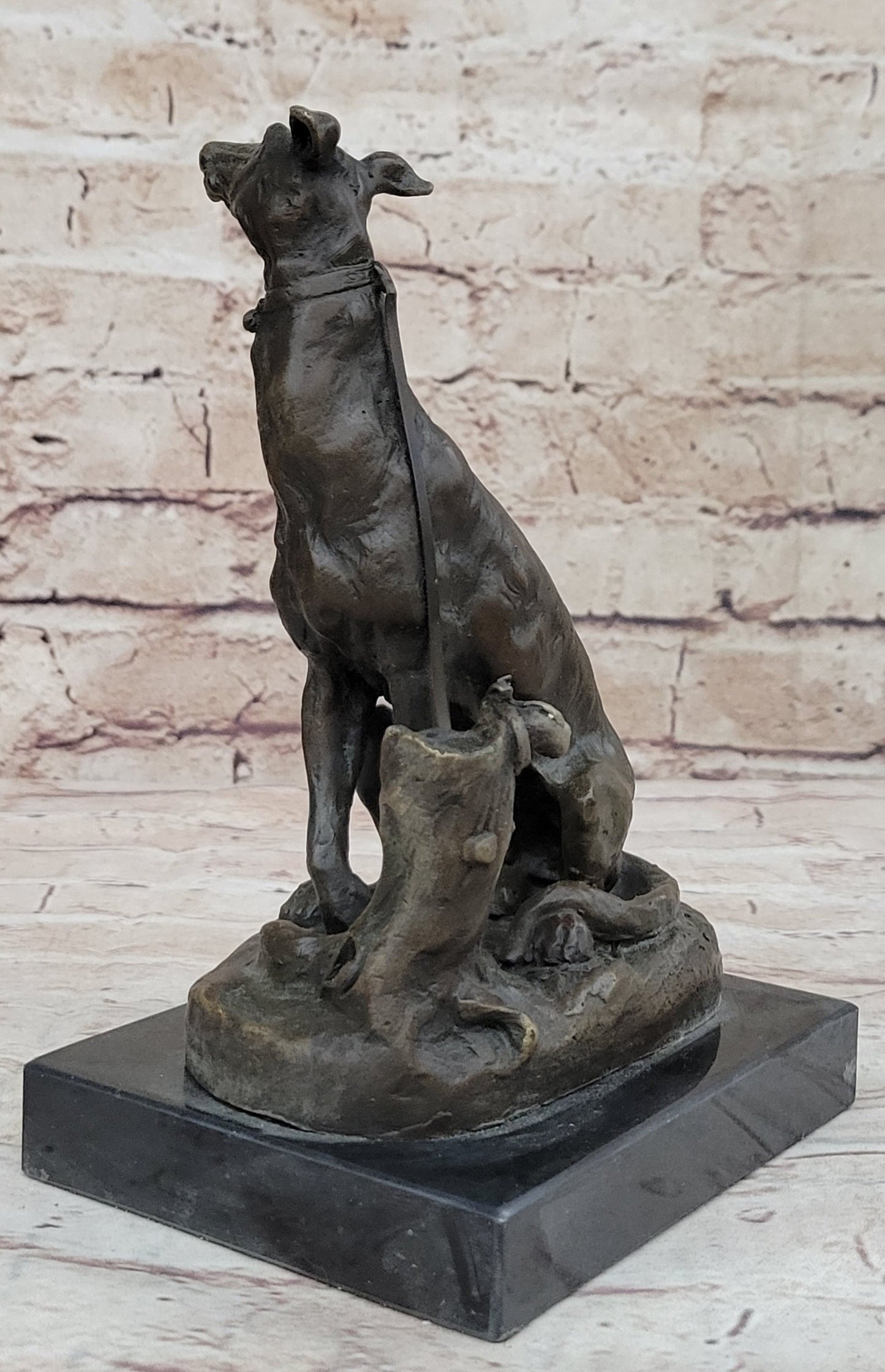Emmanuel Fremiet Bronze Metal Greyhound Slender Dog Sculpture Statue Figure on Marble Base