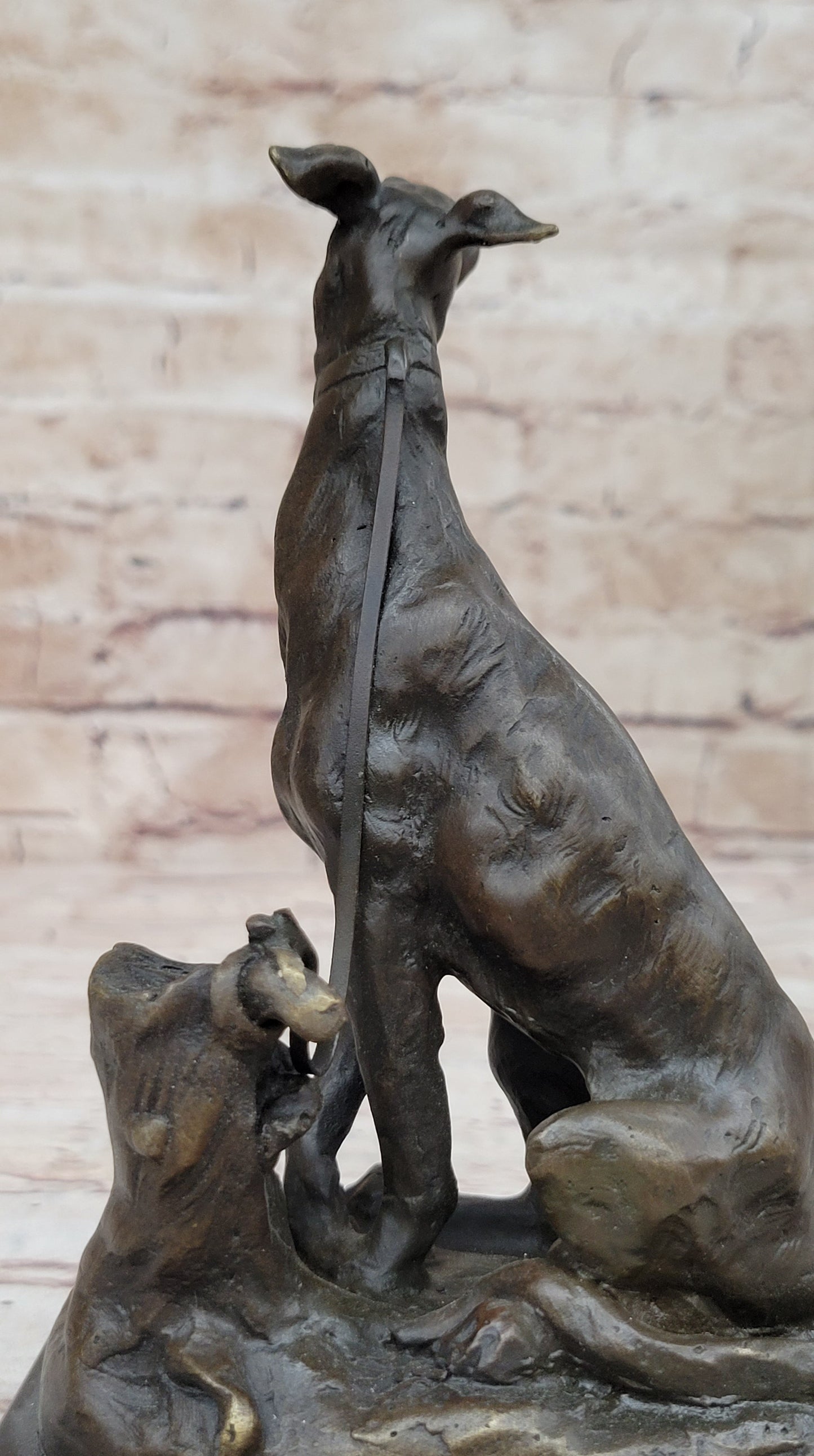 Greyhound Slender Dog Sculpture on Marble Base by Emmanuel Fremiet
