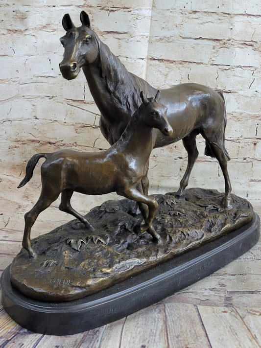 PJ Mene Horse & Foal Bronze Statue Sculpture Figure Equestrian Horses Decor 14" x 17"