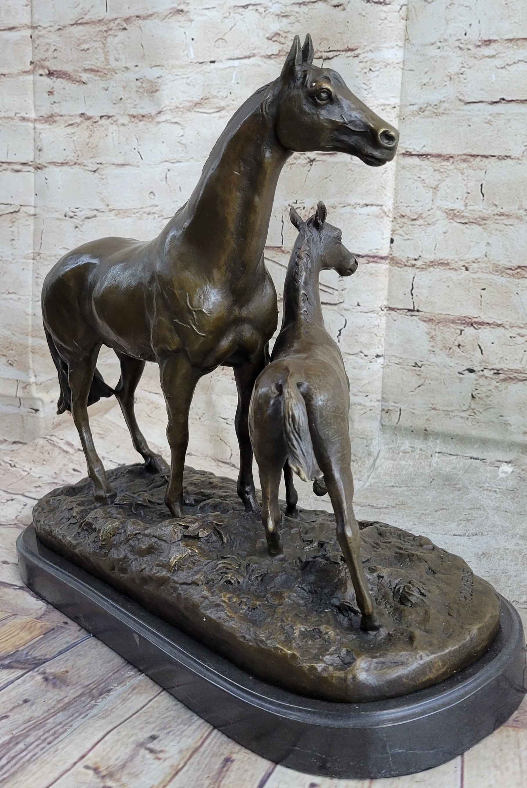 PJ Mene Horse & Foal Bronze Statue Sculpture Figure Equestrian Horses Decor 14" x 17"