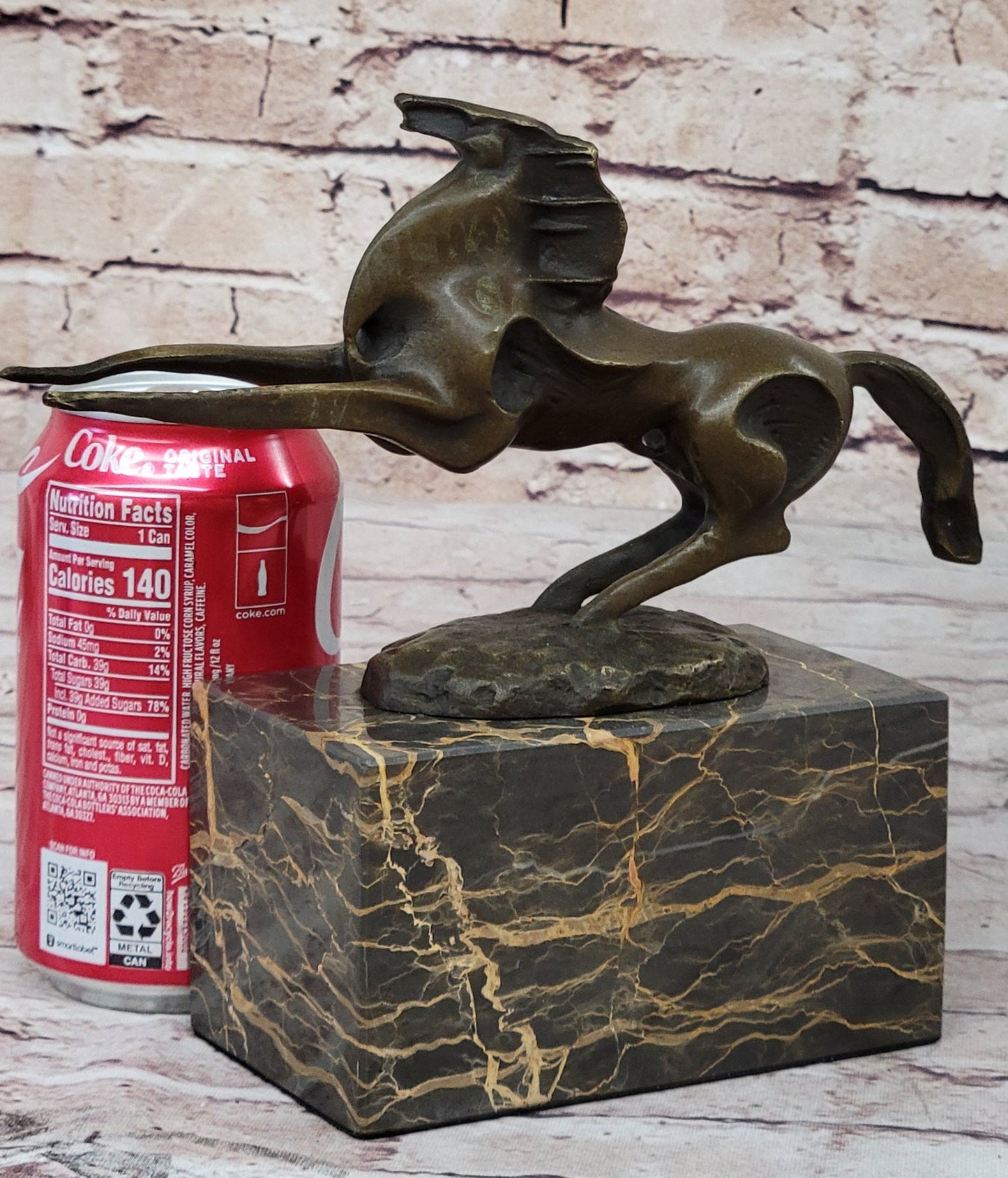 Abstract Modern Contemporary Horse Figurine Bronze Sculpture on Marble Base