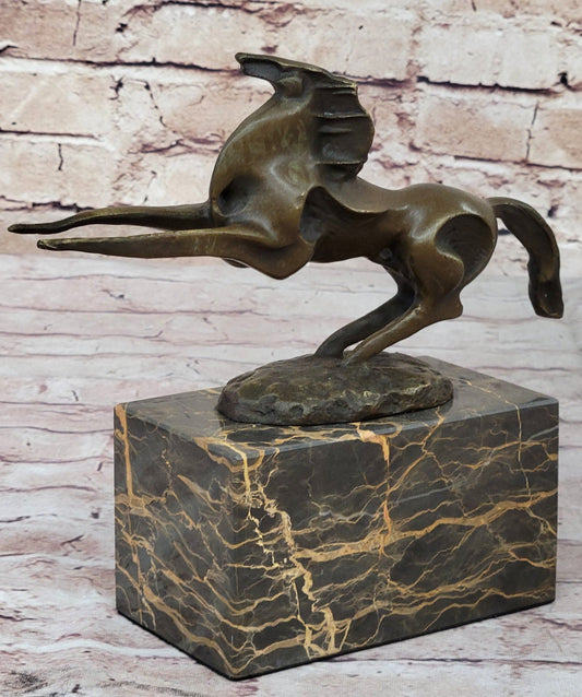 Abstract Modern Contemporary Horse Figurine Bronze Sculpture on Marble Base