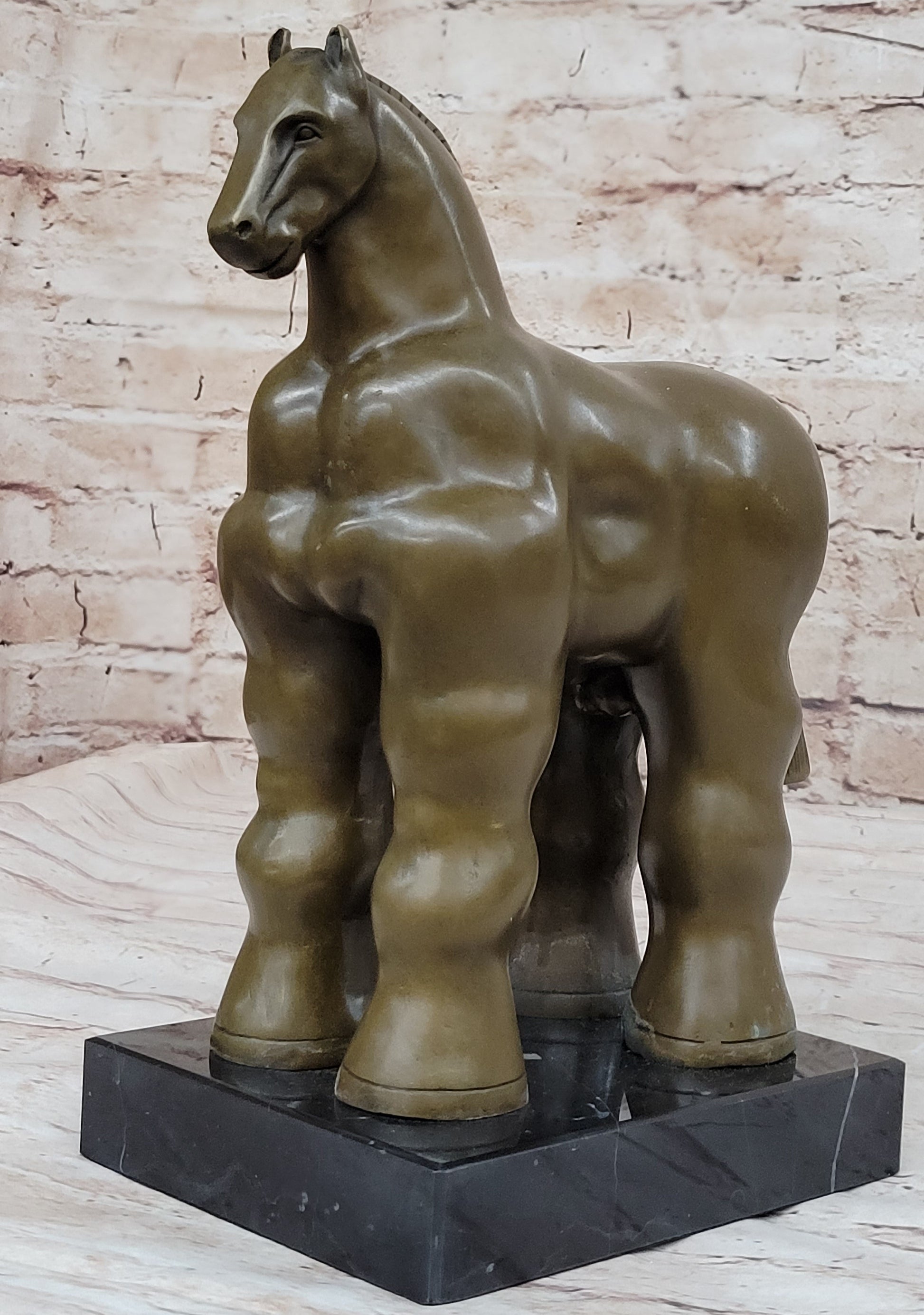 Fernando Botero Trojan Horse Abstract Bronze Statue Sculpture on Marble Base