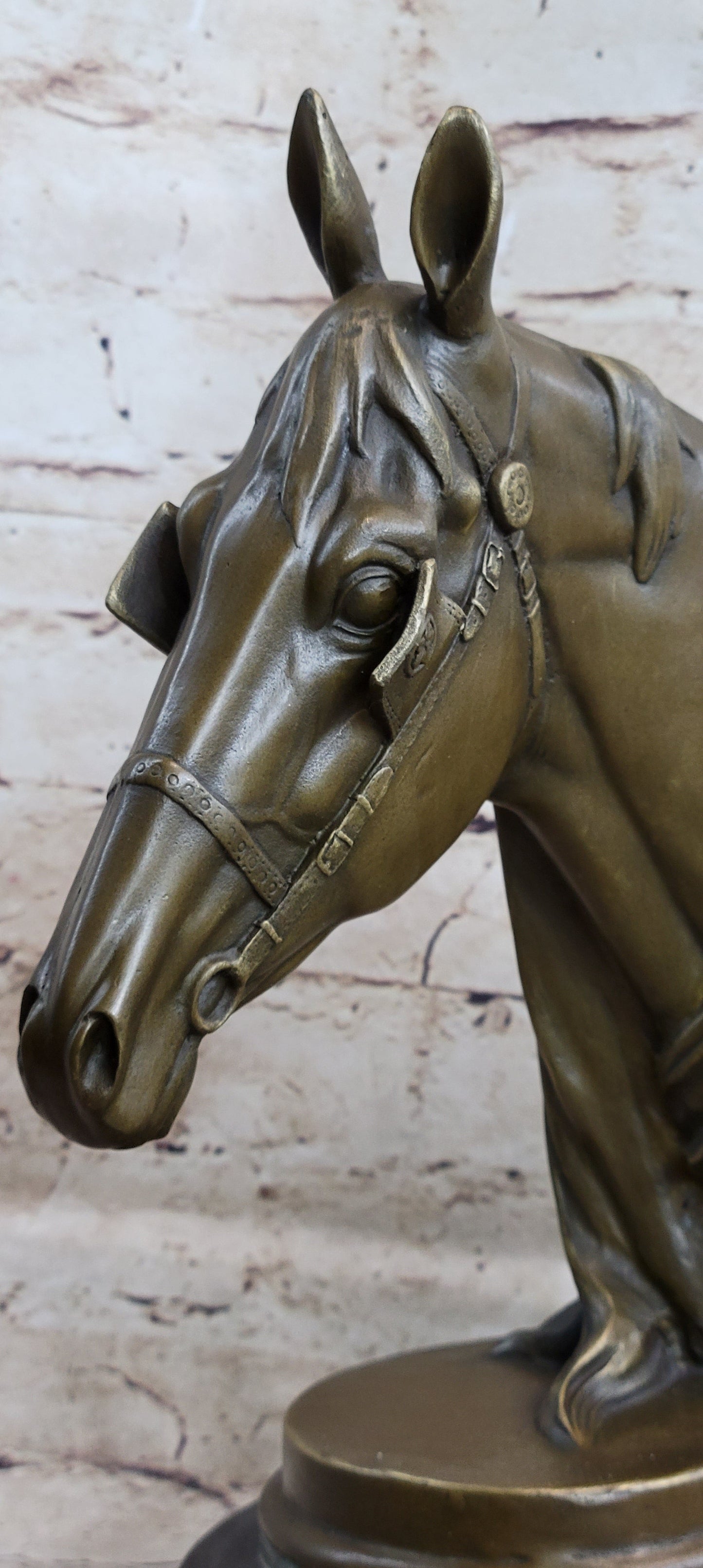 Hot Cast Bronze Horses Head Sculpture Marble Statue Figurine Barye Home Decor Art