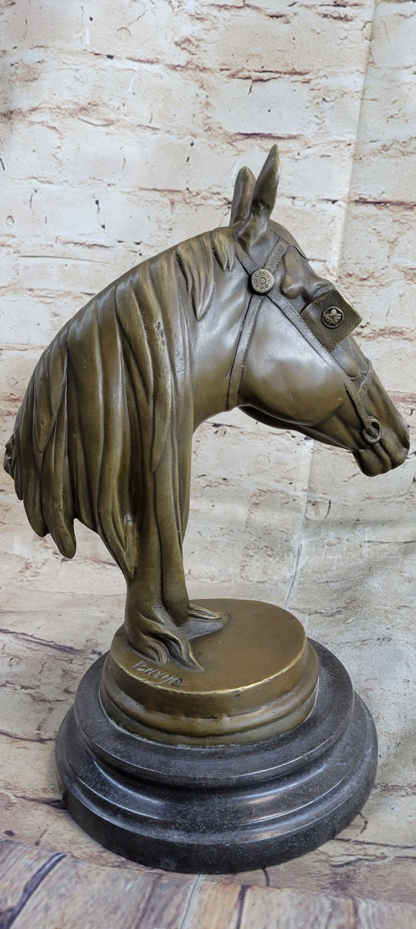 Hot Cast Bronze Horses Head Sculpture Marble Statue Figurine Barye Home Decor Art