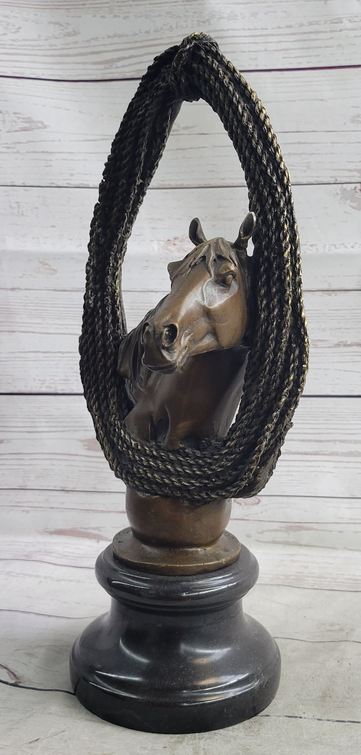 Horses Bust Equestrian Horse Lover Bronze Metal Sculpture Statue Figure Gift Decor Signed Art