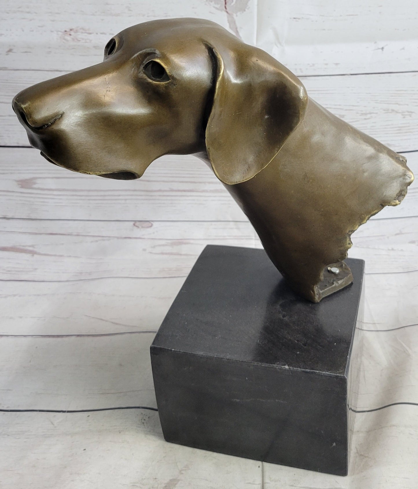 Weimaraner Vizsla Dog Bronze Bust Sculpture Statue Home Decor Figurine on Marble Base