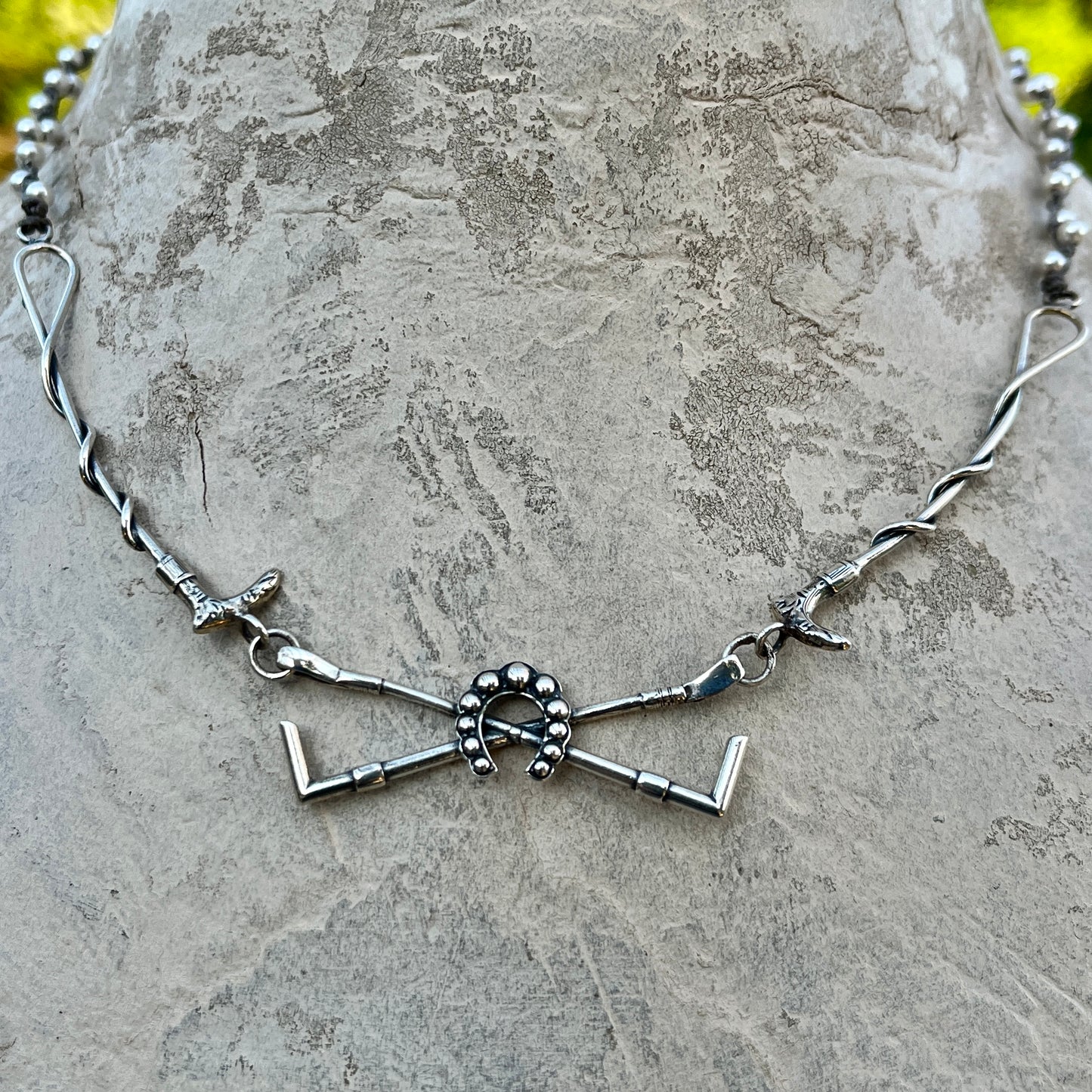 Sterling Crossed Whip Necklace