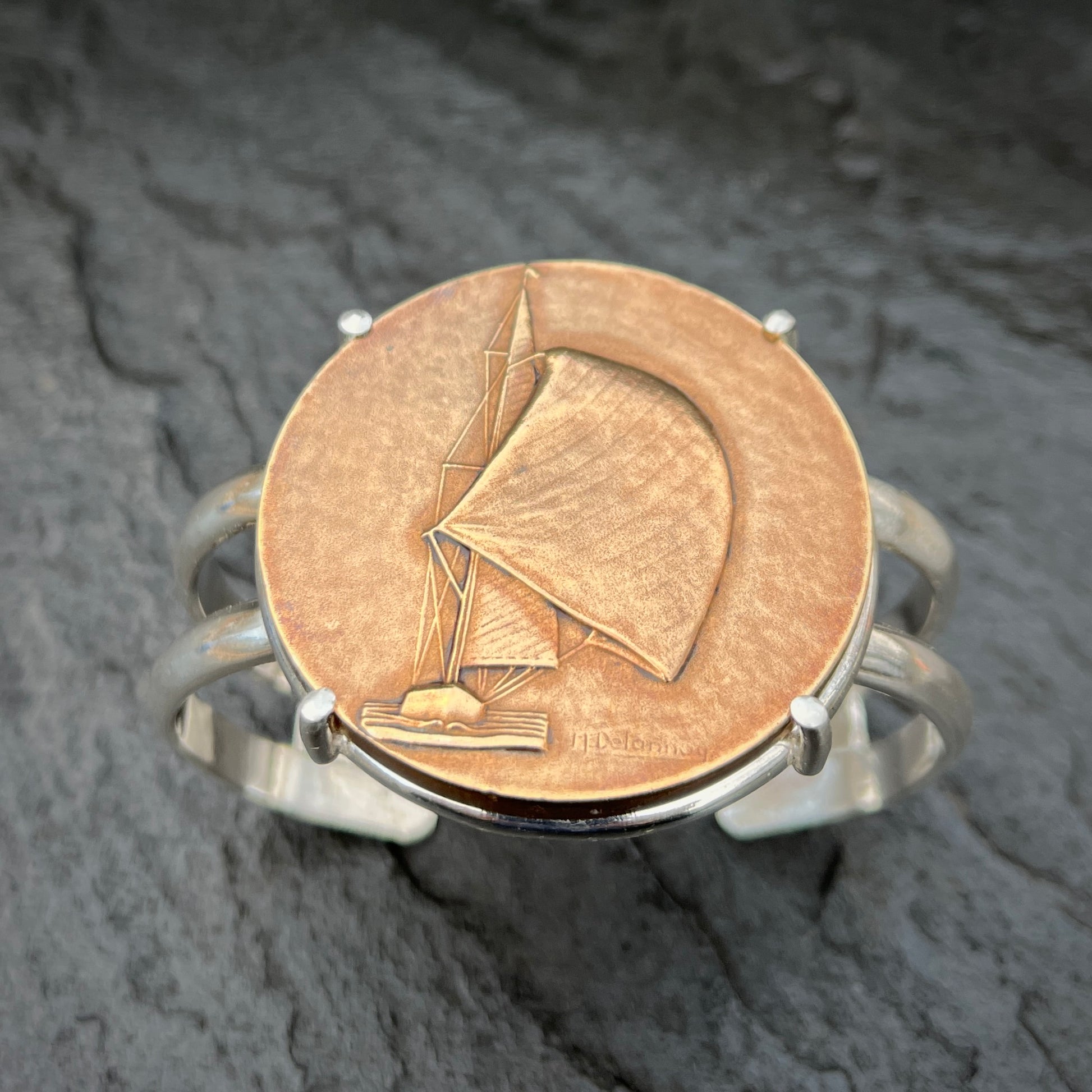 Vintage Bronze Sailing Medal Cuff