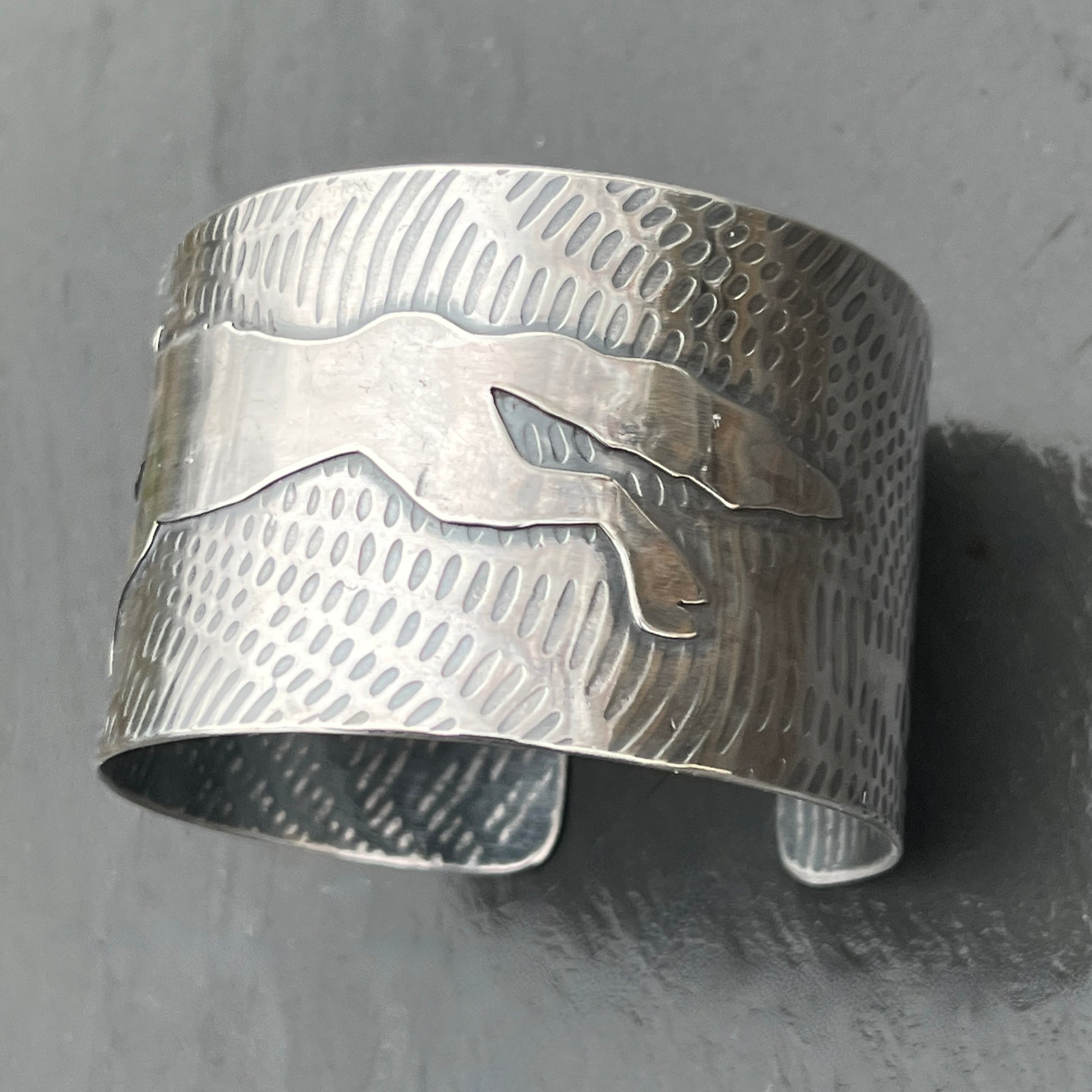 Wide Sterling Silver Running Fox Cuff Bracelet