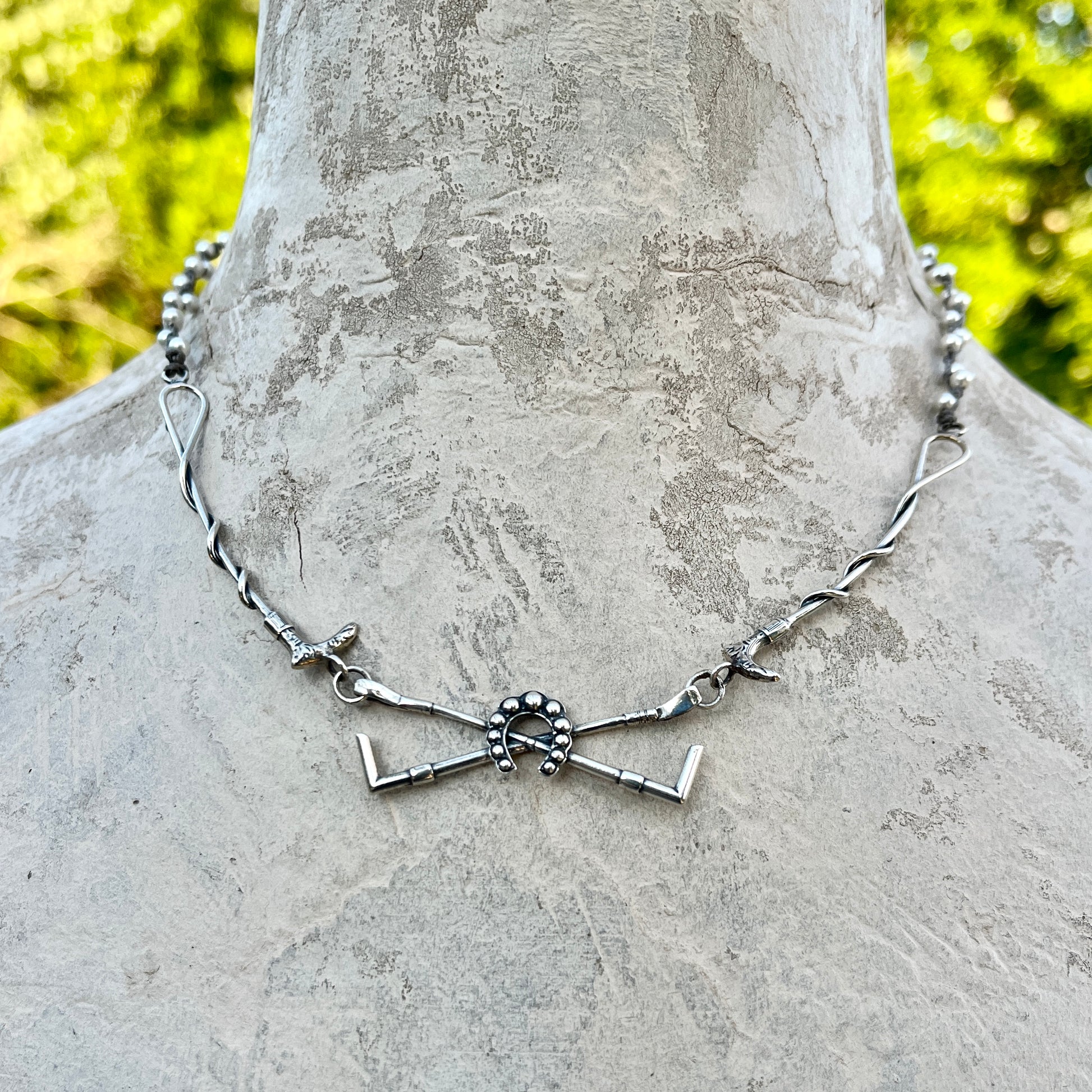 Sterling Crossed Whip Necklace