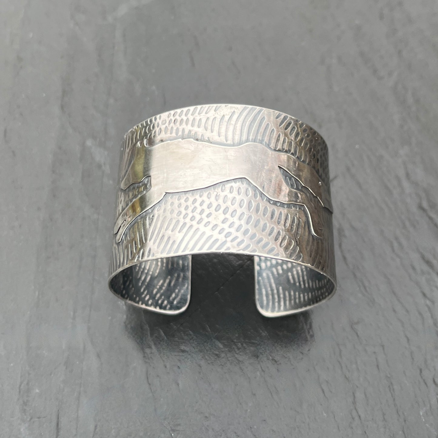 Wide Sterling Silver Running Fox Cuff Bracelet