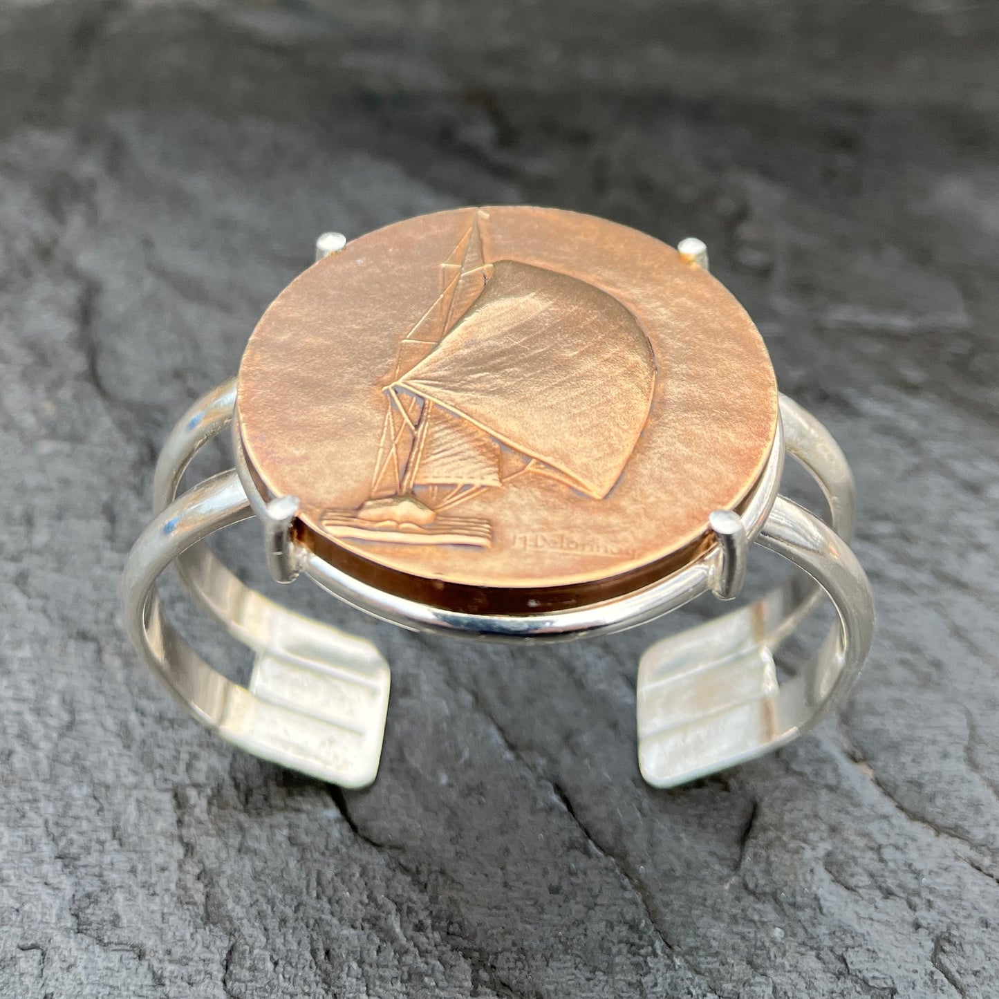 Vintage Bronze Sailing Medal Cuff