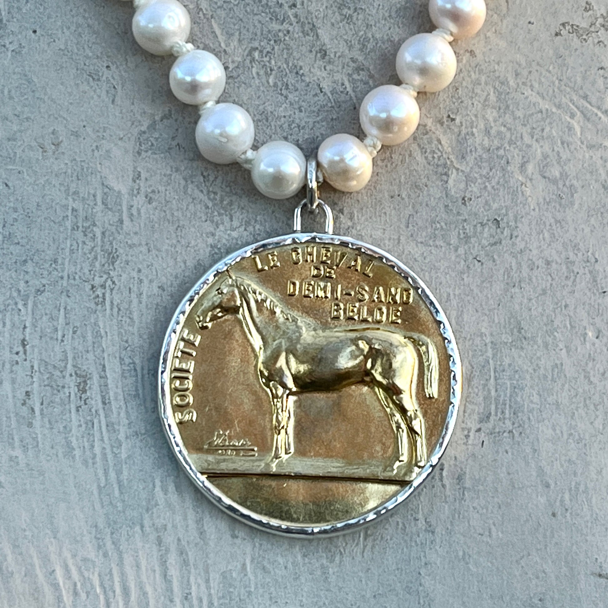Cheval de Demi-Sang Belge on Pearl Necklace