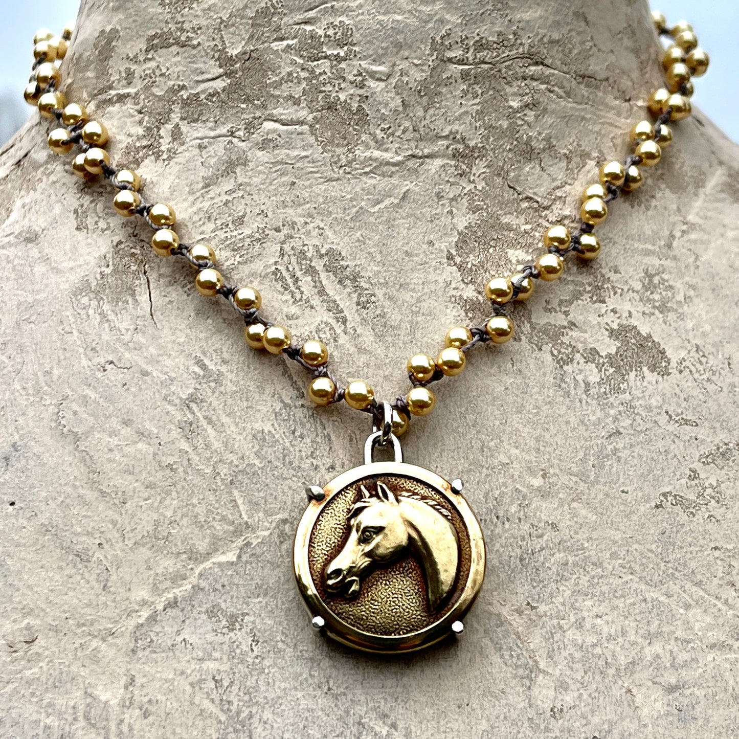Vintage Horse Head  Button Necklace