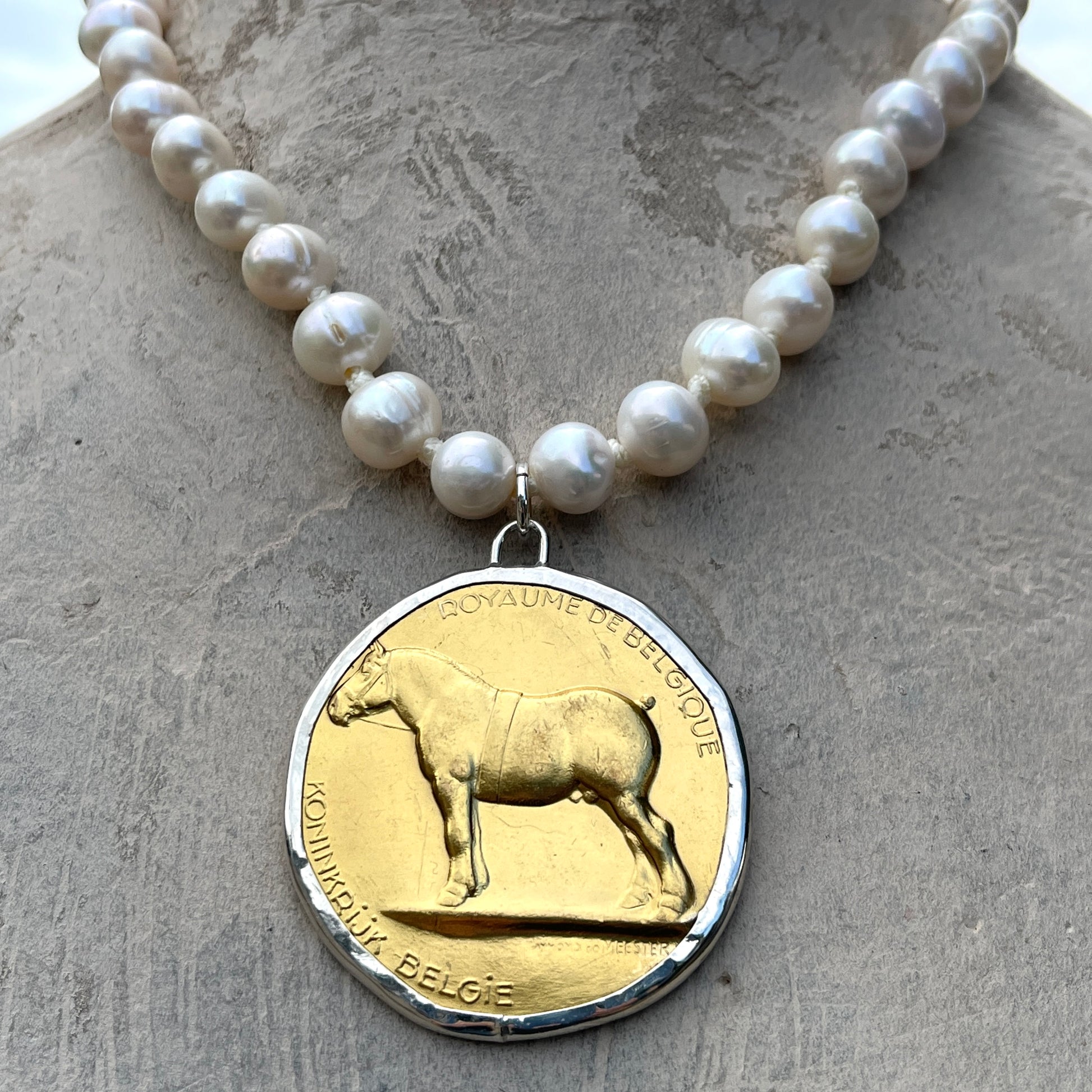 Gilded Belgian Medal Necklace