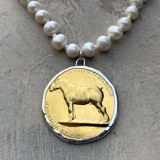 Gilded Belgian Medal Necklace